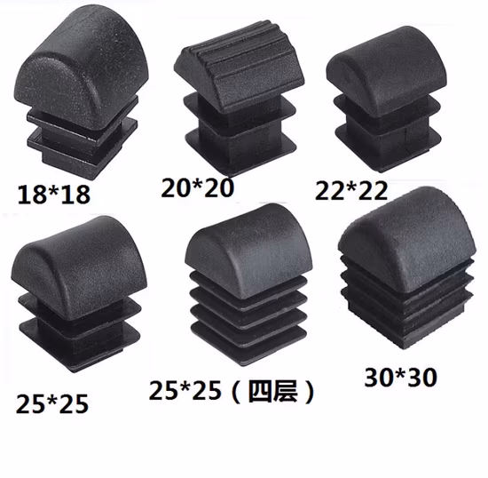 Muebles Tubo arqueado cuadrado Tapas de extremo de tubo de plástico negro Tapones de inserción de tubo Producto de caucho Pieza de caucho
